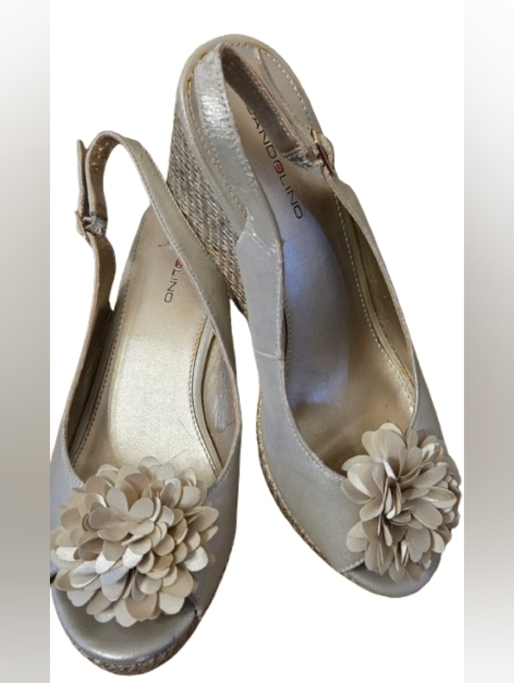 Cream Floral Slingback Wedge Heels